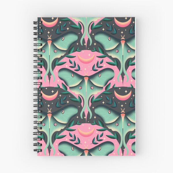 Item preview, Luna Moth amongst the stars and pink orange moon on pink and dark grey designed and sold by Guided by Light Art.