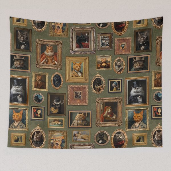 Item preview, Green - Vintage Museum Wall - Whimsical Famous Cat Portraits by Great Masters From Van Gogh - To Da Vinci designed and sold by UtArt.
