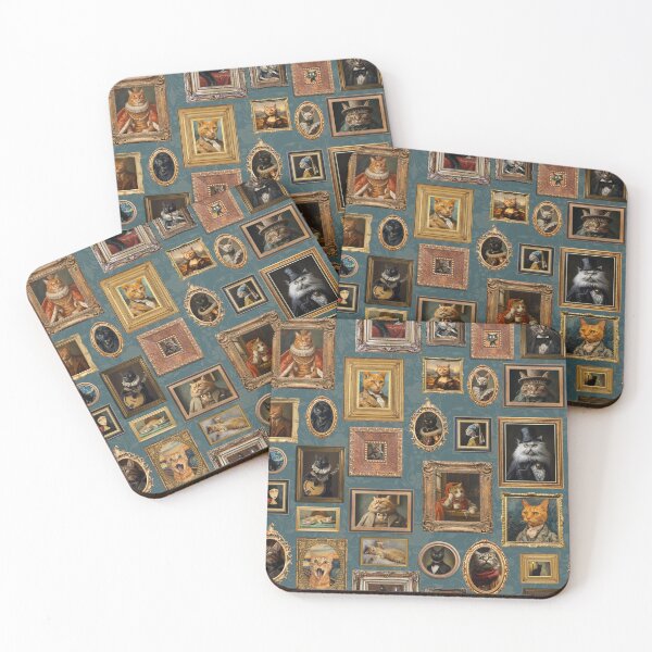 Item preview, Teal - Vintage Museum Wall - Whimsical Famous Cat Portraits by Great Masters From Van Gogh - To Da Vinci designed and sold by UtArt.