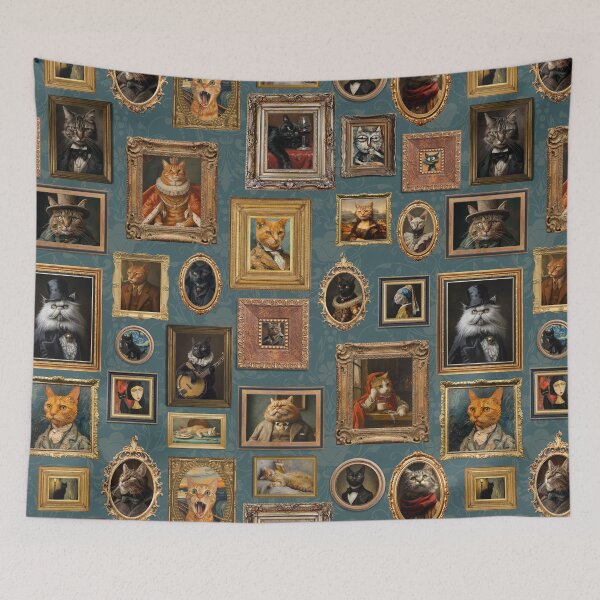 Item preview, Teal - Vintage Museum Wall - Whimsical Famous Cat Portraits by Great Masters From Van Gogh - To Da Vinci designed and sold by UtArt.