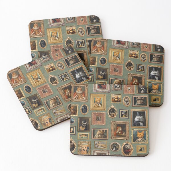 Item preview, Green - Vintage Museum Wall - Whimsical Famous Cat Portraits by Great Masters From Van Gogh - To Da Vinci designed and sold by UtArt.