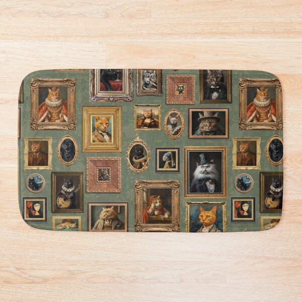 Item preview, Green - Vintage Museum Wall - Whimsical Famous Cat Portraits by Great Masters From Van Gogh - To Da Vinci designed and sold by UtArt.