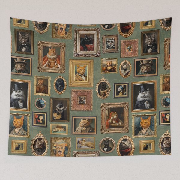 Item preview, Green - Vintage Museum Wall - Whimsical Famous Cat Portraits by Great Masters From Van Gogh - To Da Vinci designed and sold by UtArt.