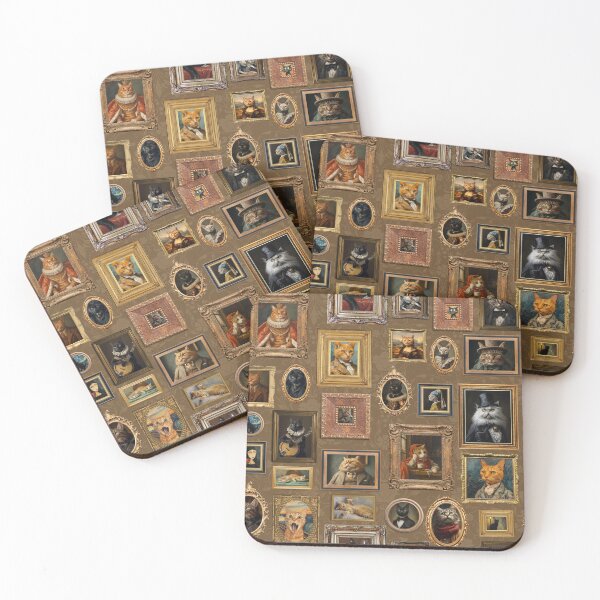 Item preview, Mustard - Vintage Museum Wall - Whimsical Famous Cat Portraits by Great Masters From Van Gogh - To Da Vinci designed and sold by UtArt.