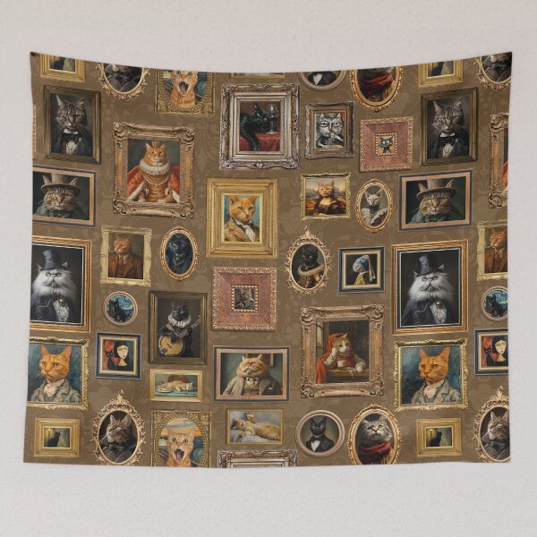 Item preview, Mustard - Vintage Museum Wall - Whimsical Famous Cat Portraits by Great Masters From Van Gogh - To Da Vinci designed and sold by UtArt.