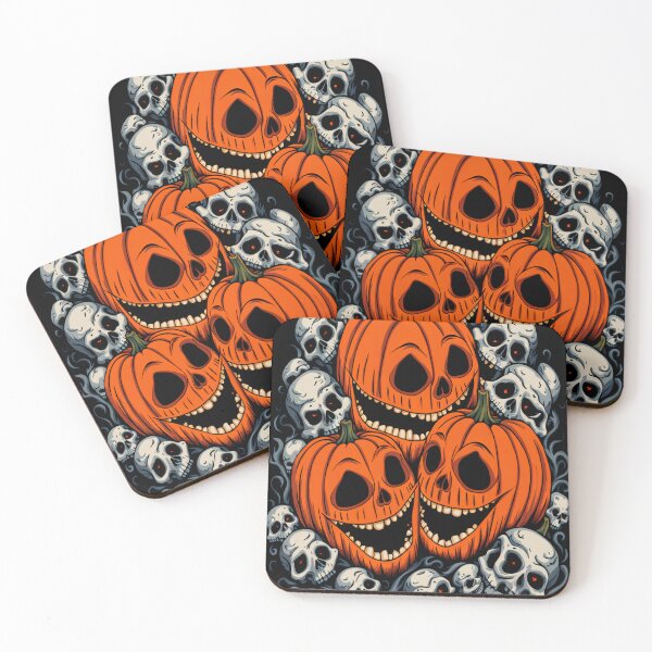 Item preview, Three Halloween Pumpkins and Skull Faces  designed and sold by BirdsnStuff.