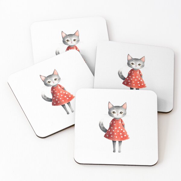 Item preview, Cute cat illustration wearing a red dress designed and sold by Victoria Riabov.