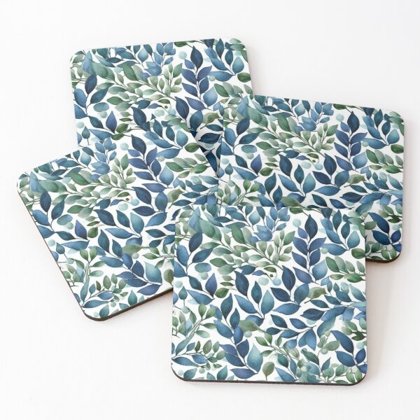 Item preview, Blue & Green Watercolor Leaves Pattern designed and sold by GiraffeCreative.