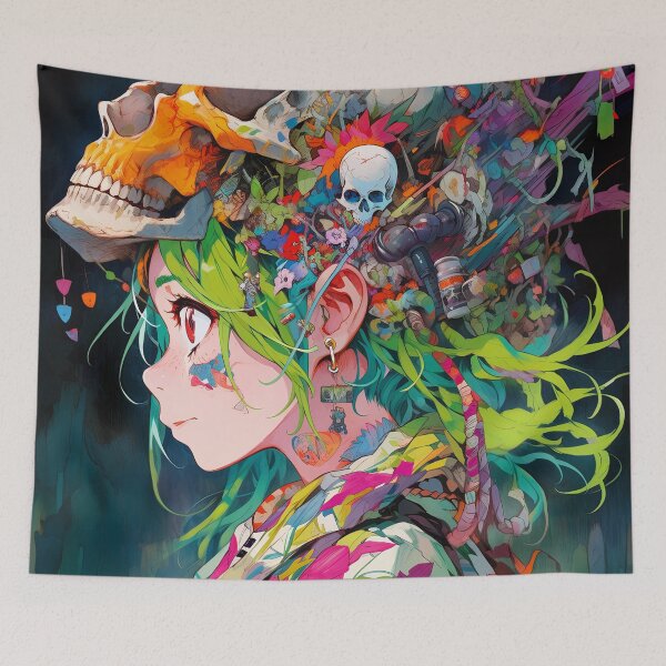 Item preview, Colorful Psychedelic Skull ShamanAnime Girl designed and sold by bubblegoth.