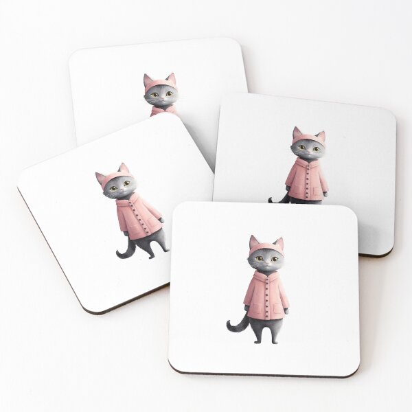 Item preview, Cat illustration wearing a pink coat designed and sold by Victoria Riabov.