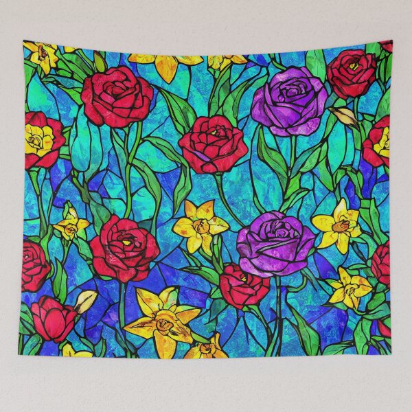 Item preview, Stained Glass Art Floral Pattern designed and sold by SeamPix.