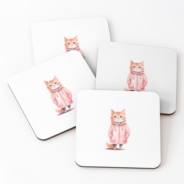 Item preview, Cat illustration wearing a pink coat designed and sold by Victoria Riabov.