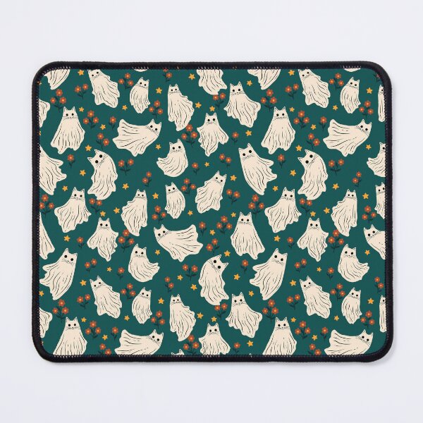 Item preview, Floral Halloween Cat Ghosts on Teal designed and sold by dragonstarart.
