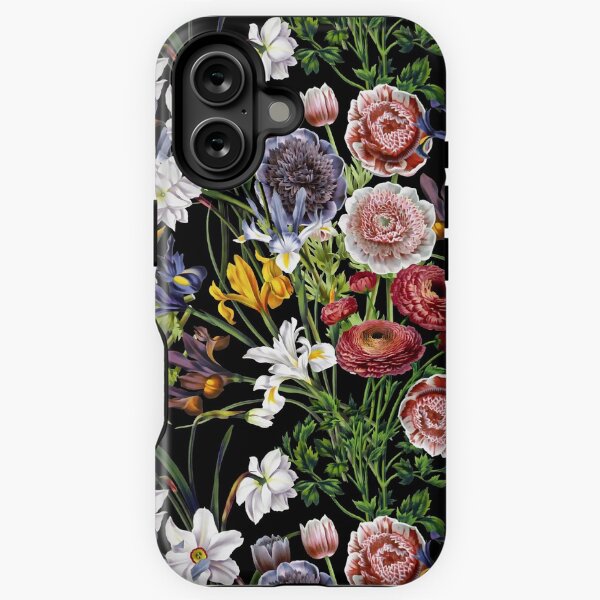 Aperçu de l'œuvre Motif floral victorien Jardin botanique de nuit sur fond noir créée et vendue par UtArt.