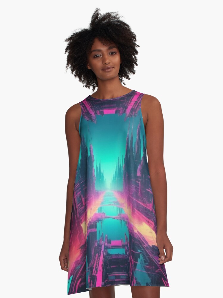 Thumbnail 1 of 4, A-Line Dress, Parallel Anomalies - Cyber Dimension designed and sold by eXtraHumans.