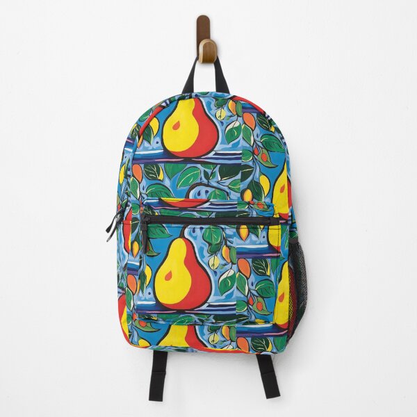Item preview, Vibrant Pear with Leaves and Smaller Fruits on Blue Background - Fauvism Dynamic and Lively Art AI Generated designed and sold by OlfactoART Studio.