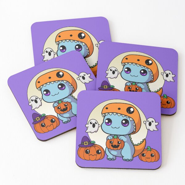Item preview, Kawaii Dinosaur Halloween Costume - Cute Pumpkin and Ghost Illustration designed and sold by DinoTropolis.
