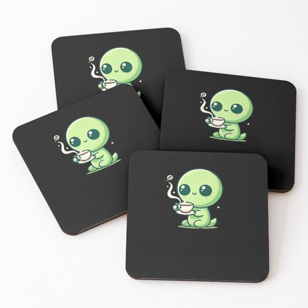 Item preview, Adorable Alien Sipping Tea Cartoon | Cute Space Creature Minimalist Art for Sci-Fi Lovers designed and sold by tizzime.