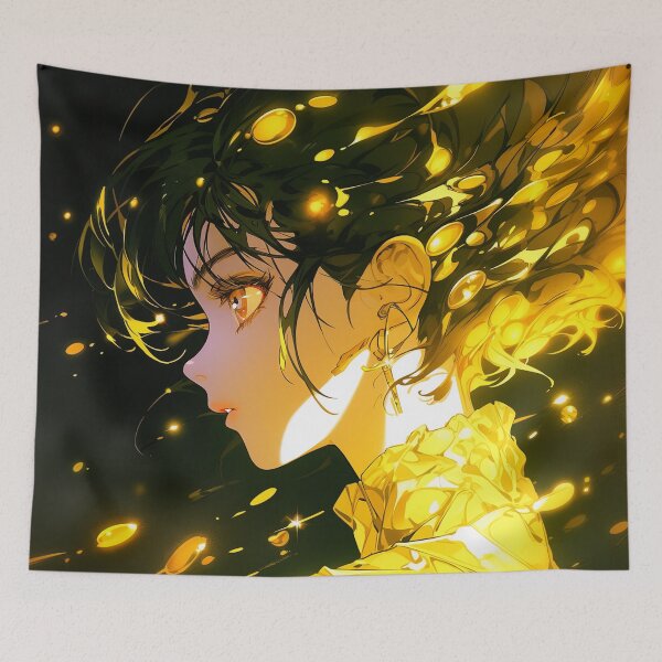 Item preview, Golden Glowing Mysterious Anime Girl designed and sold by bubblegoth.
