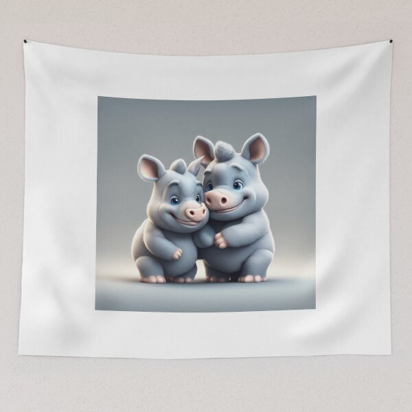 Item preview, Cute Rhino Hugging Baby Rhino Cartoon Vector Icon Illustration designed and sold by hjian8219.