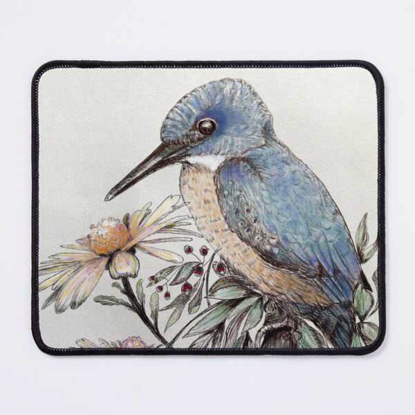 Item preview, Australian Kingfisher bird and flowers, watercolor designed and sold by ahahdodo.