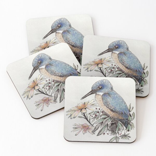 Item preview, Australian Kingfisher bird and flowers, watercolor designed and sold by ahahdodo.