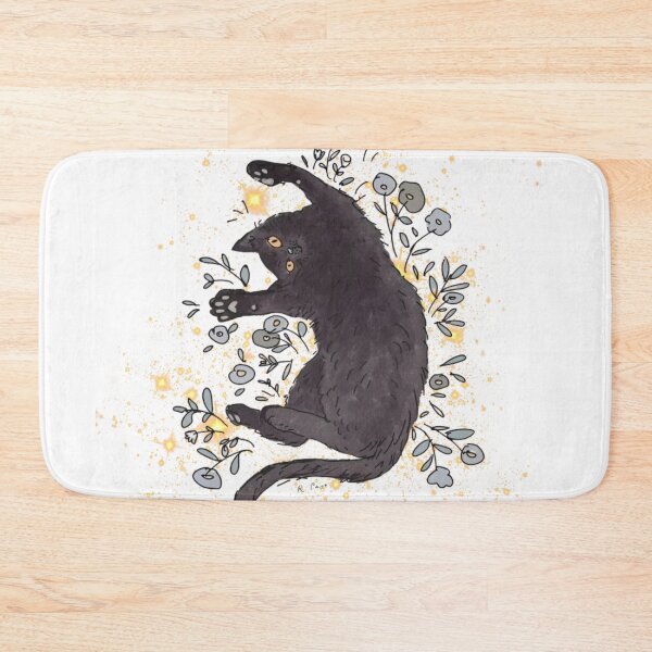 Item preview, stars and flowers behind cool black cat design designed and sold by Jessica art.