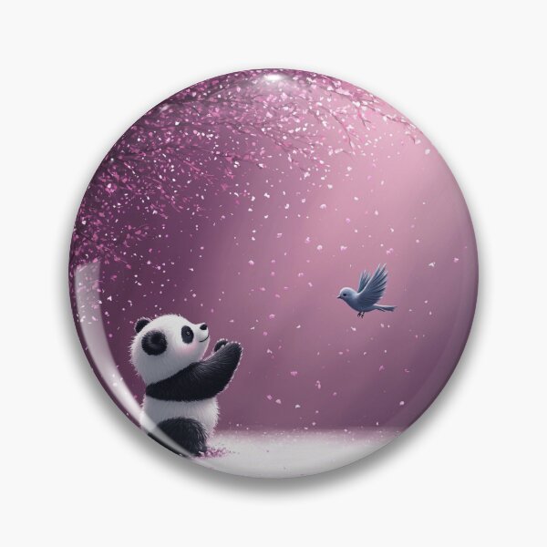 Item preview, Fluffy Panda Playing with Bird in Pastel Purple Garden designed and sold by PaintbrushPlace.