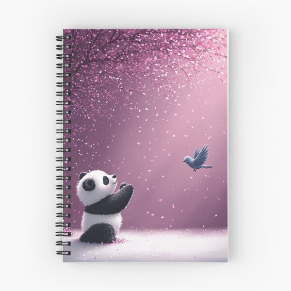 Item preview, Fluffy Panda Playing with Bird in Pastel Purple Garden designed and sold by PaintbrushPlace.