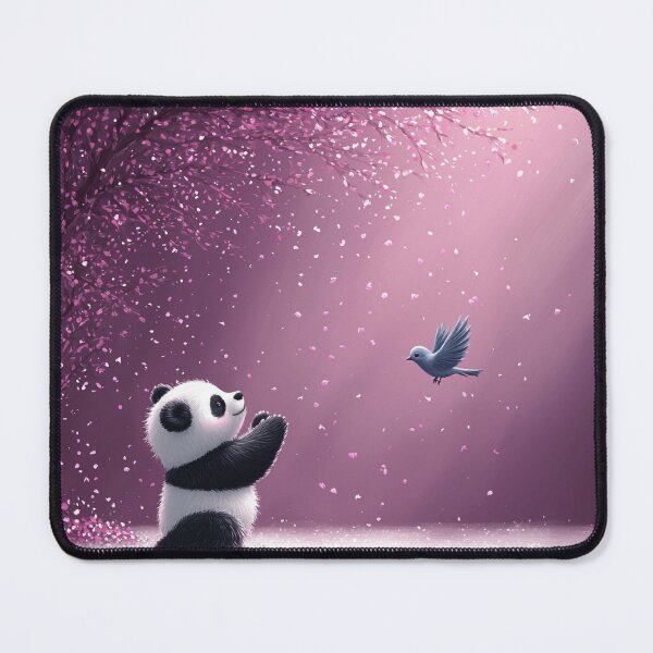 Item preview, Fluffy Panda Playing with Bird in Pastel Purple Garden designed and sold by PaintbrushPlace.