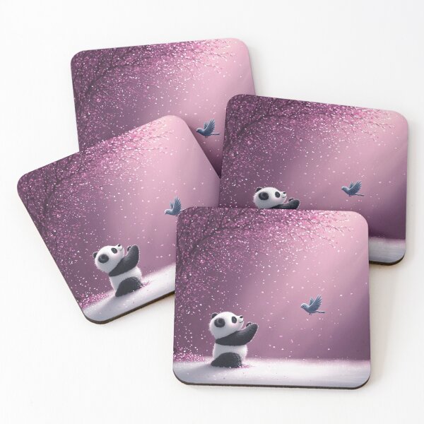 Item preview, Fluffy Panda Playing with Bird in Pastel Purple Garden designed and sold by PaintbrushPlace.