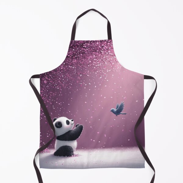 Item preview, Fluffy Panda Playing with Bird in Pastel Purple Garden designed and sold by PaintbrushPlace.