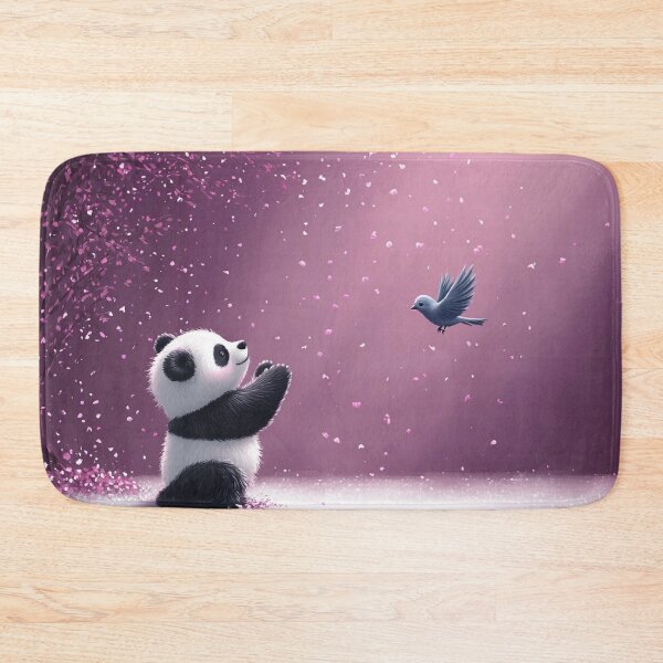 Item preview, Fluffy Panda Playing with Bird in Pastel Purple Garden designed and sold by PaintbrushPlace.