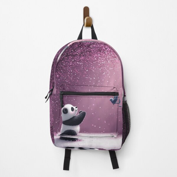 Item preview, Fluffy Panda Playing with Bird in Pastel Purple Garden designed and sold by PaintbrushPlace.
