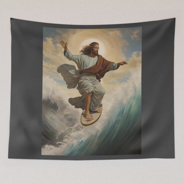 Item preview, Surfing Savior: Divine Ride on the Waves designed and sold by BeefStroganof.