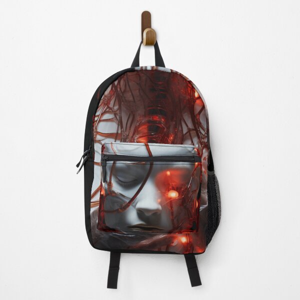 Item preview, Cybernetic Awakening: Glowing Red Cables in a Futuristic Humanoid designed and sold by BeefStroganof.