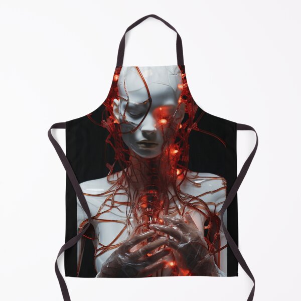 Item preview, Cybernetic Awakening: Glowing Red Cables in a Futuristic Humanoid designed and sold by BeefStroganof.
