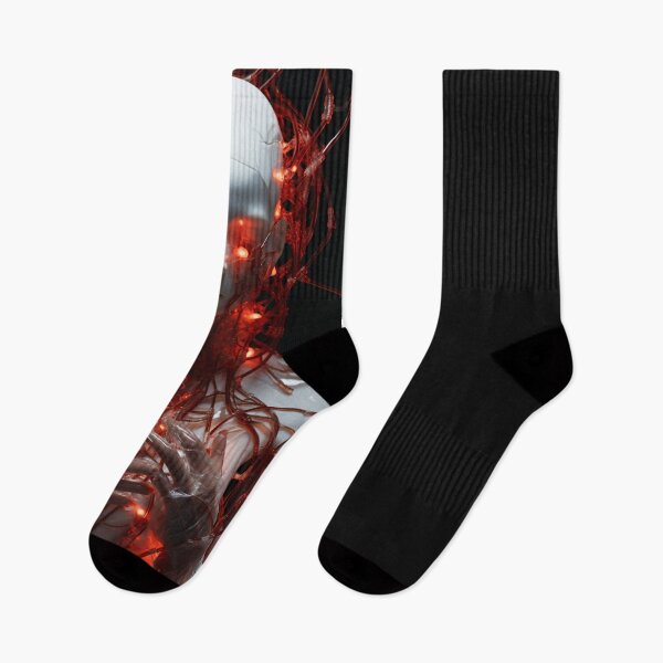 Item preview, Cybernetic Awakening: Glowing Red Cables in a Futuristic Humanoid designed and sold by BeefStroganof.