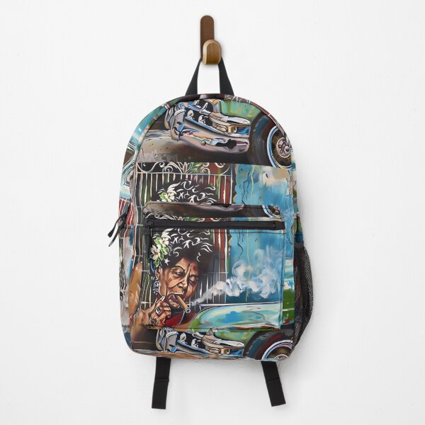 Item preview, Graffiti of Woman Smoking Against Classic Car in Havana - Intriguing Urban Culture Vibrant Art designed and sold by OlfactoART Studio.