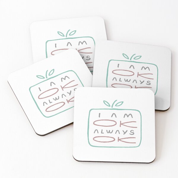 Item preview, I Am OK Always OK Text Composition Hand Drawn Font Organic Style and Color Square shape Fruit Like Composition in Thin Line Art designed and sold by Wiggly Lines.