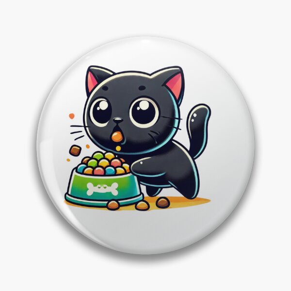 Item preview, Cute Black Cat Eating Kibble - Cartoon Style designed and sold by takeng07.