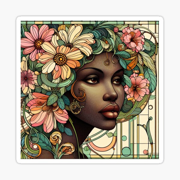 Aperçu de l'œuvre Femme de printemps Art Nouveau (Fleurs d'Afrique) créée et vendue par HeySpera.