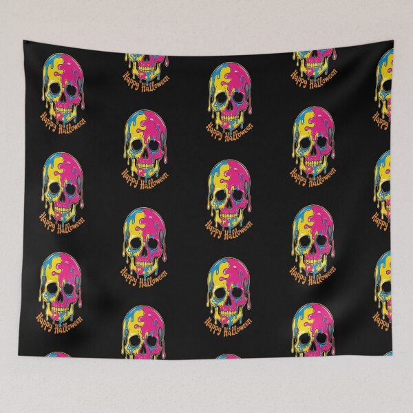 Item preview, Happy Halloween Psychedelic art and Vibrant Festive Skull designed and sold by BirdsnStuff.