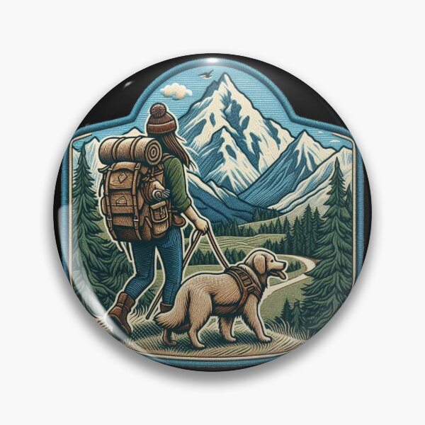 Item preview, Woman hikes through the mountains with her dog by her side. designed and sold by VisualHut.