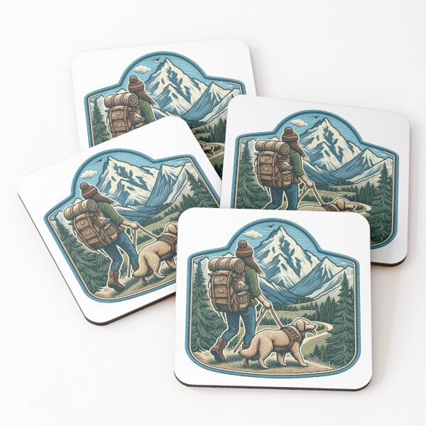 Item preview, Woman hikes through the mountains with her dog by her side. designed and sold by VisualHut.
