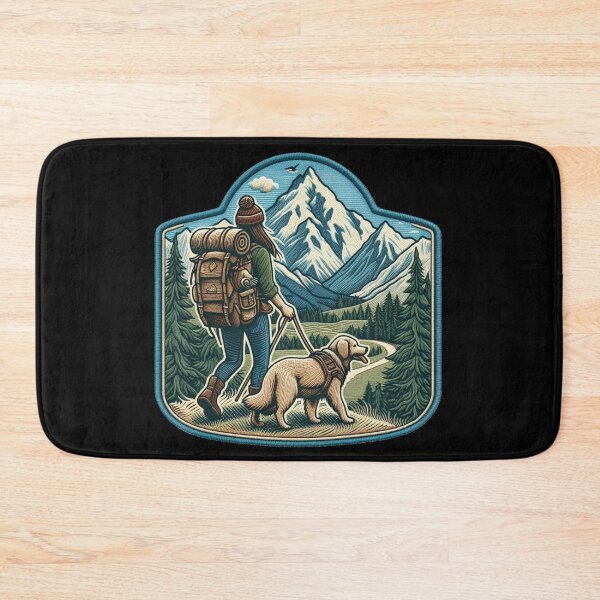 Item preview, Woman hikes through the mountains with her dog by her side. designed and sold by VisualHut.