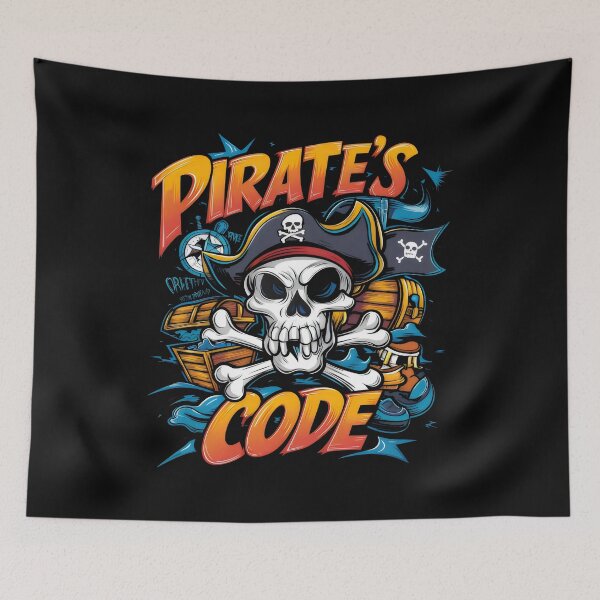 Aperçu de l'œuvre Crânes de pirates Jolly Roger - « Jolly Roger et le code des pirates légendaires » créée et vendue par stickercuffs.