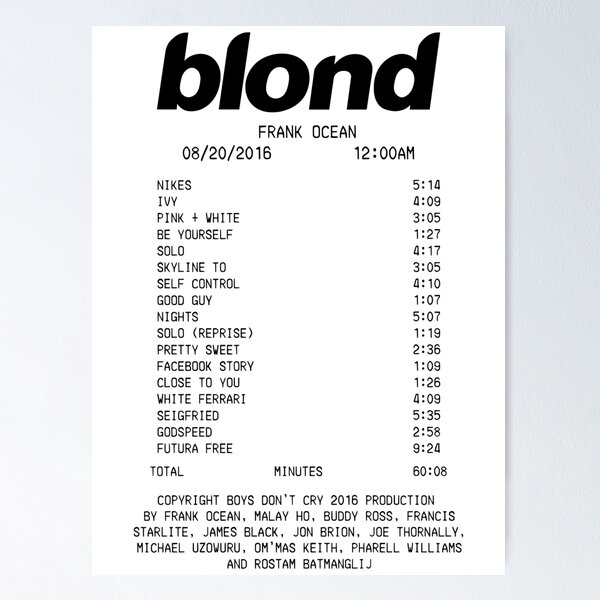 Item preview, Frank Ocean Blond Tracklist designed and sold by DiamondMi1187.
