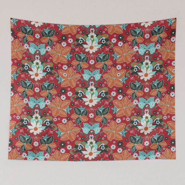 Item preview, Retro Boho Flowers, Red version designed and sold by Alex  Blud.