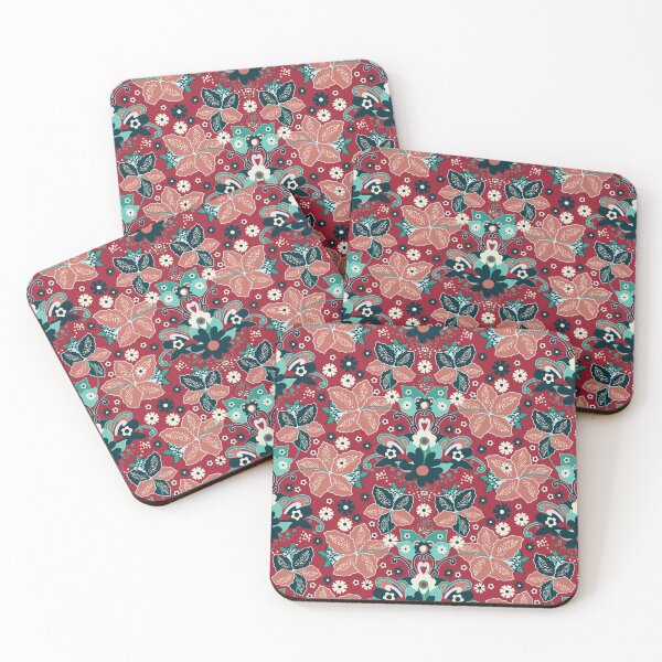 Item preview, Retro Boho Flowers, Red-emerald version designed and sold by Alex  Blud.